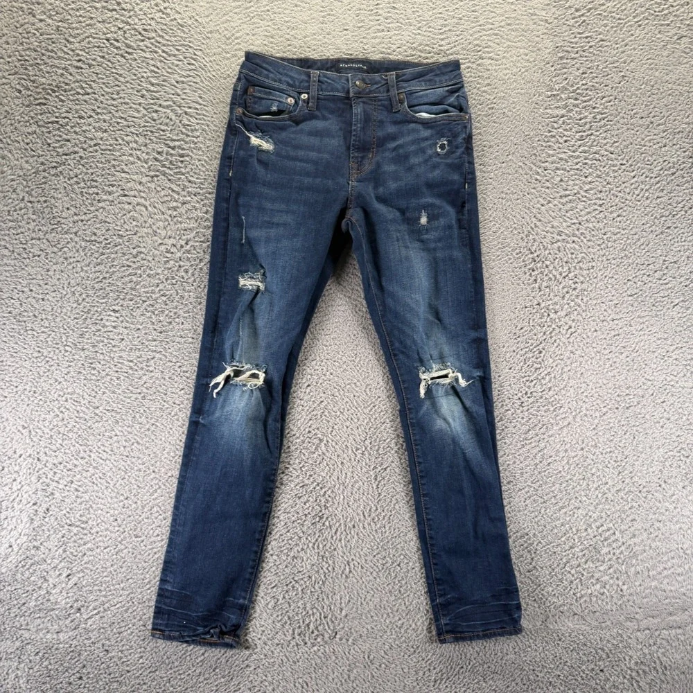 Aéropostale Jeans Men's 30x30 Blue Cotton Denim Skinny Distressed Faded Stretch